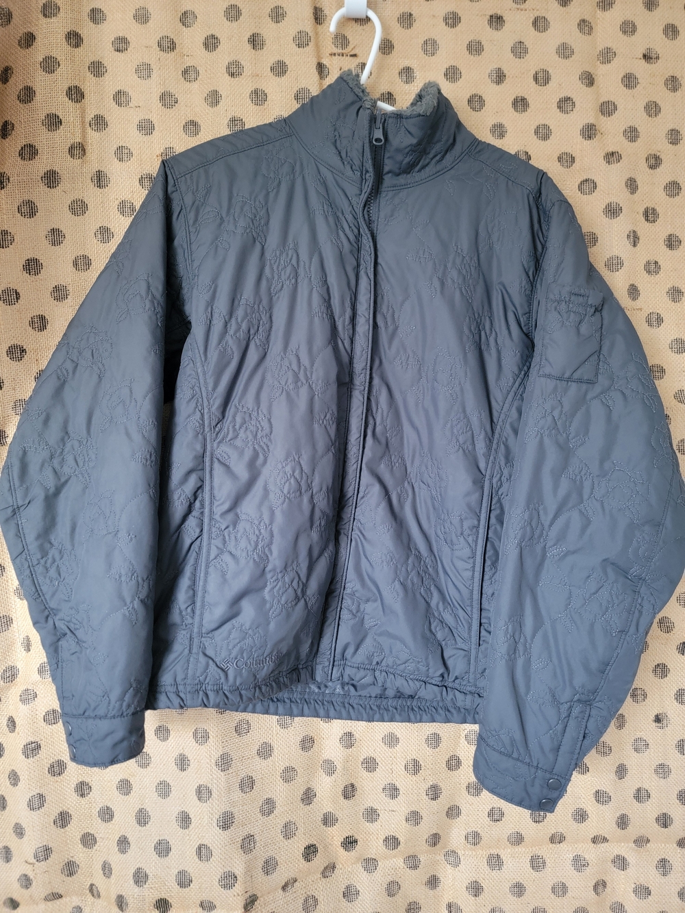 Women's Rose Pattern Quilted Lightweight Winter Jacket - Gray